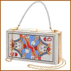 Rhinestone Poker Card Evening Clutch with Detachable Chains